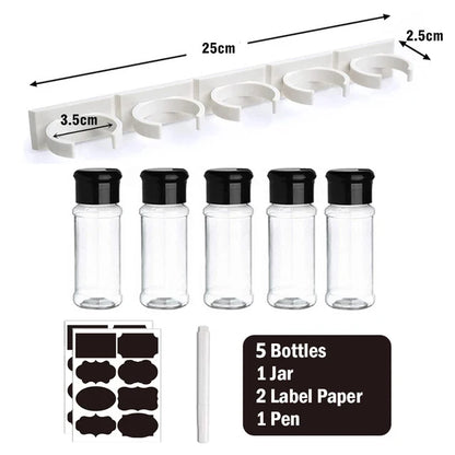Plastic Spice Jars Seasoning Shaker Bottles with Organizer Rack – Kitchen Condiment Storage for Salt, Pepper & Spices