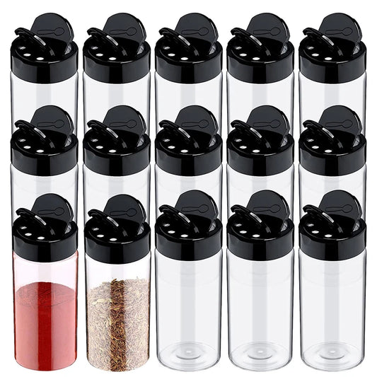 LMETJMA Clear Plastic Spice Jars with Shaker Lids – Kitchen Seasoning Containers for Storing Spice Powders