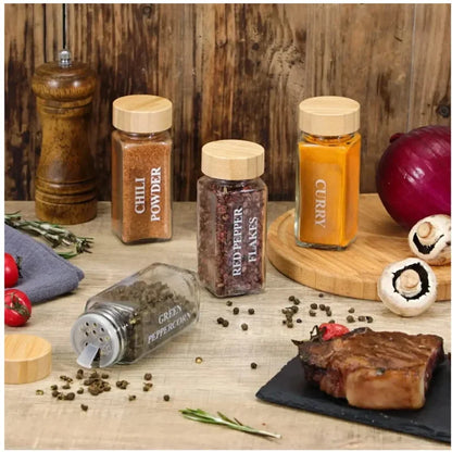 12pcs Glass Spice Jars with Bamboo Lids – Includes Minimalist Labels, Stickers & Funnel, Kitchen Spice Jar Set