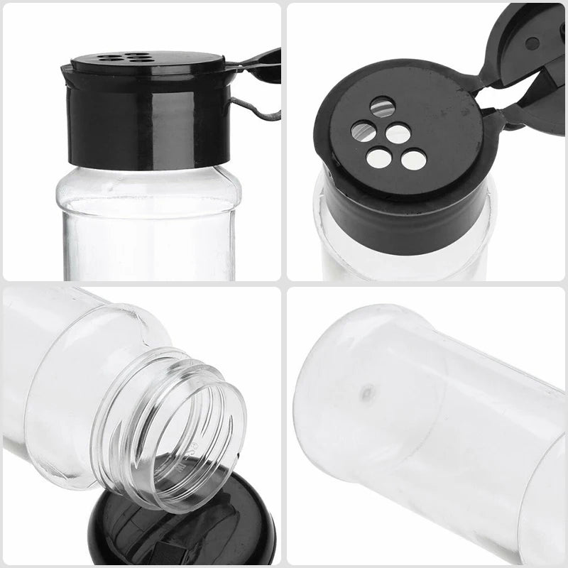 Plastic Spice Jars Seasoning Shaker Bottles with Organizer Rack – Kitchen Condiment Storage for Salt, Pepper & Spices
