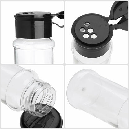 Plastic Spice Jars Seasoning Shaker Bottles with Organizer Rack – Kitchen Condiment Storage for Salt, Pepper & Spices
