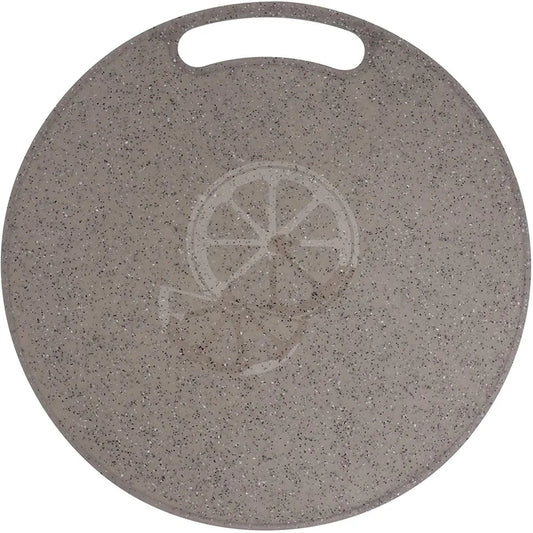 Durable 31cm round plastic cutting board with handles – perfect for slicing fruits, vegetables, and baked goods.