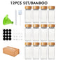 12pcs Glass Spice Jars with Bamboo Lids – Includes Minimalist Labels, Stickers & Funnel, Kitchen Spice Jar Set