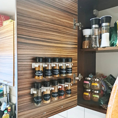 Plastic Spice Jars Seasoning Shaker Bottles with Organizer Rack – Kitchen Condiment Storage for Salt, Pepper & Spices