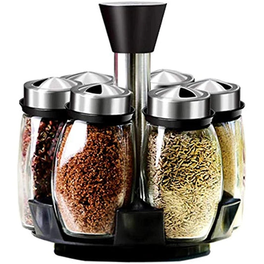 Glass Spice Jar Organizer Set – Pepper Shakers & Seasoning Containers with Rack Holder for Kitchen Flavor Storage