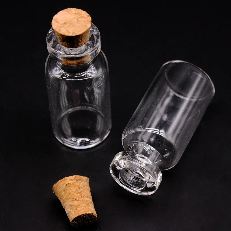 10 Pieces Clear Glass Bottles with Cork – 1ml & 2ml Empty Spice Jars for Science Experiments, Crafts & Mixing (24x12mm / 11x22mm)