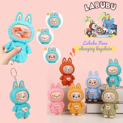 "NEW Labubu Face Changing Doll Keychain – Pop Mart Cartoon Stress Relief Toy | Kawaii Pendant Bag Charm | Cute Gift for Kids & Collectors"