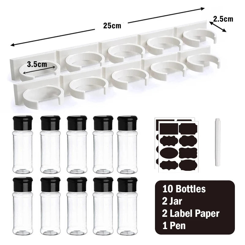 Plastic Spice Jars Seasoning Shaker Bottles with Organizer Rack – Kitchen Condiment Storage for Salt, Pepper & Spices