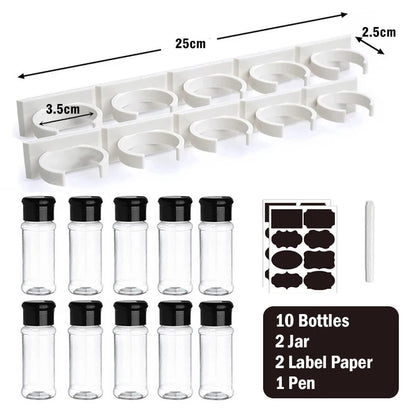 Plastic Spice Jars Seasoning Shaker Bottles with Organizer Rack – Kitchen Condiment Storage for Salt, Pepper & Spices