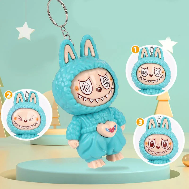 "NEW Labubu Face Changing Doll Keychain – Pop Mart Cartoon Stress Relief Toy | Kawaii Pendant Bag Charm | Cute Gift for Kids & Collectors"