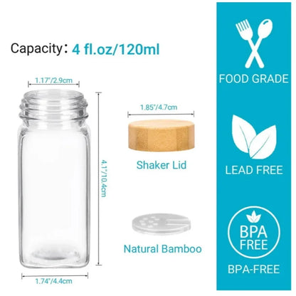 12pcs Glass Spice Jars with Bamboo Lids – Includes Minimalist Labels, Stickers & Funnel, Kitchen Spice Jar Set