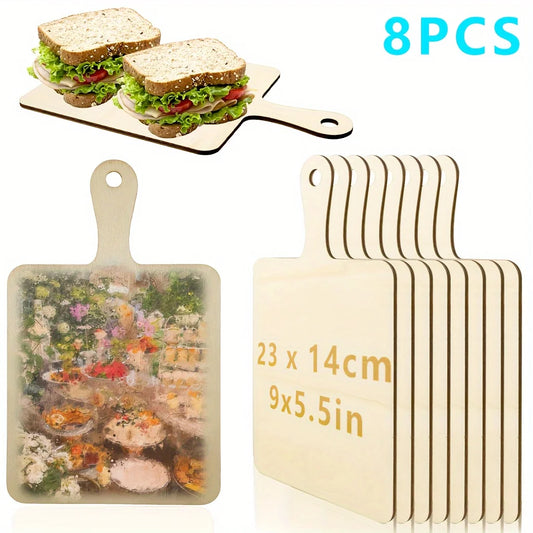 Mini Wooden Cutting Boards with Handle – 8pcs/4pcs/2pcs (9.1x5.5in) Paddle Serving Boards for Kitchen, DIY, Christmas Decor & Cooking